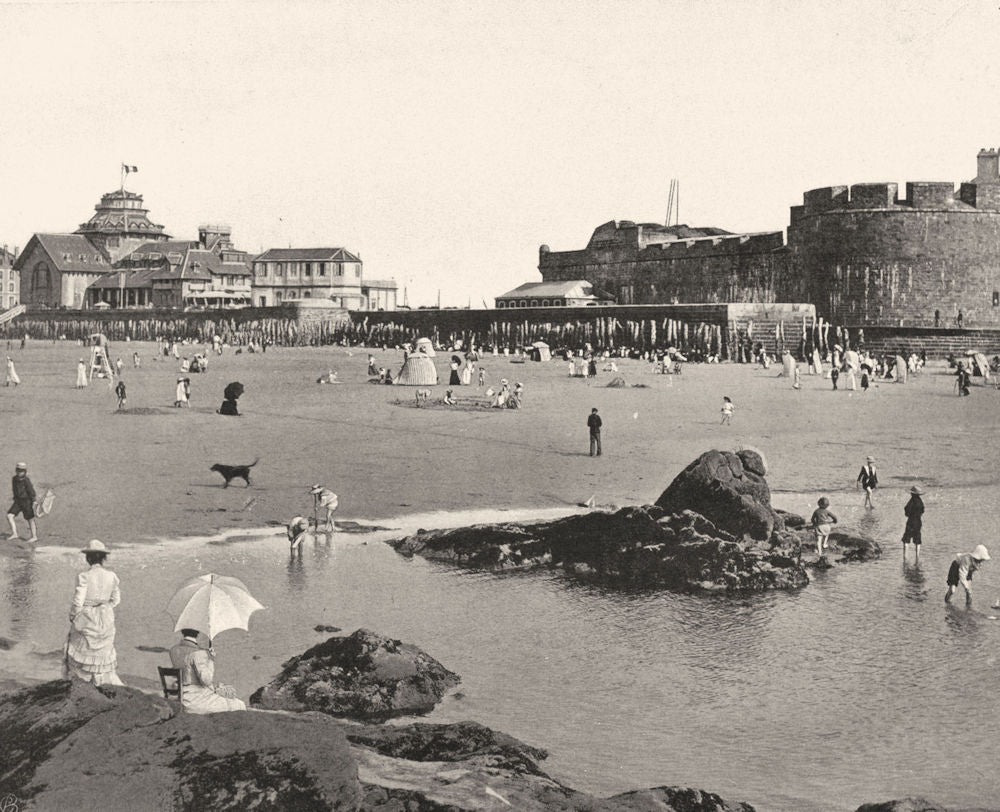 ILLE-ET-VILAINE. La plage, à Saint-Malo 1902 old antique vintage print picture